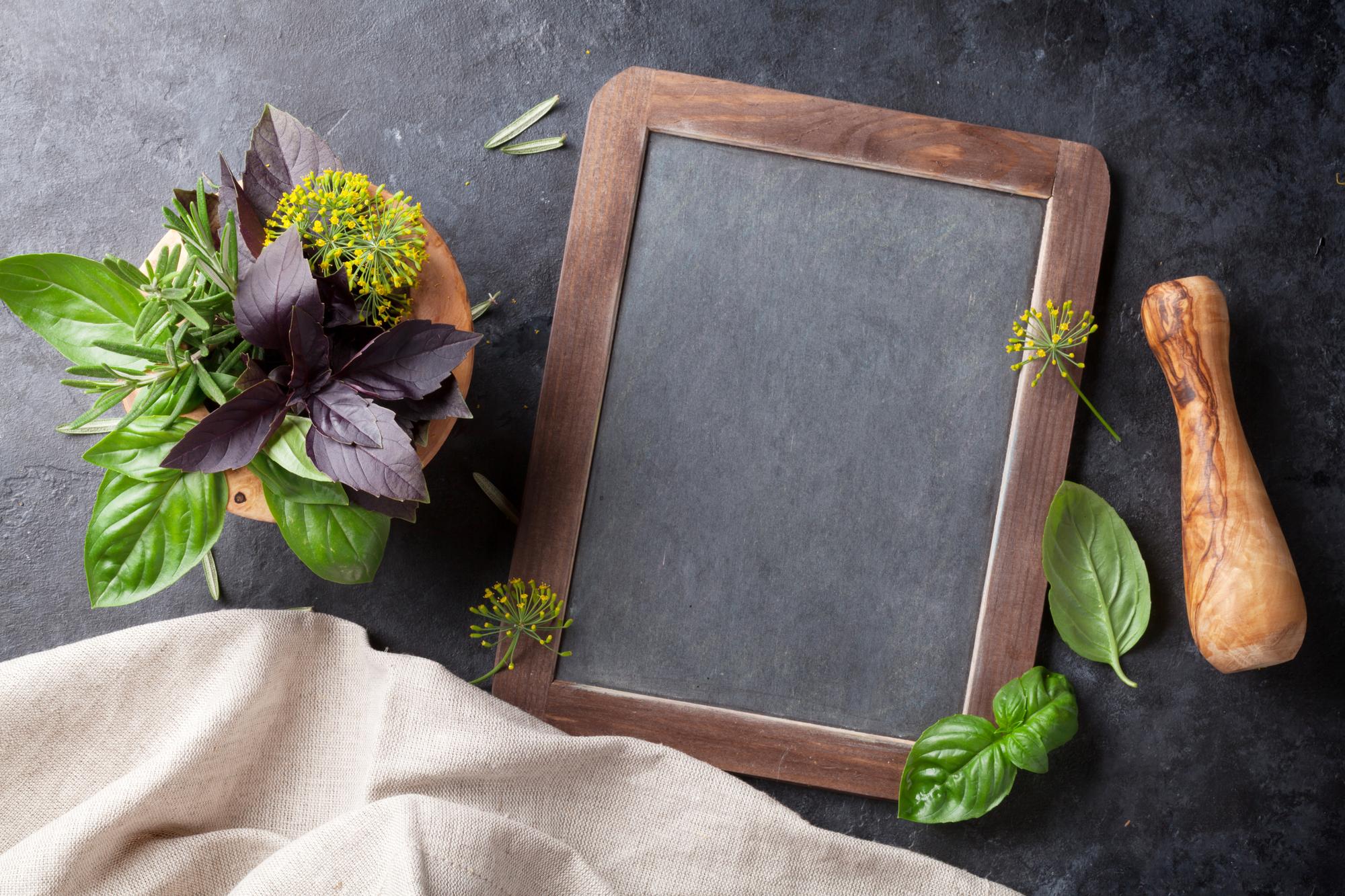 Menu samples on wooden board
